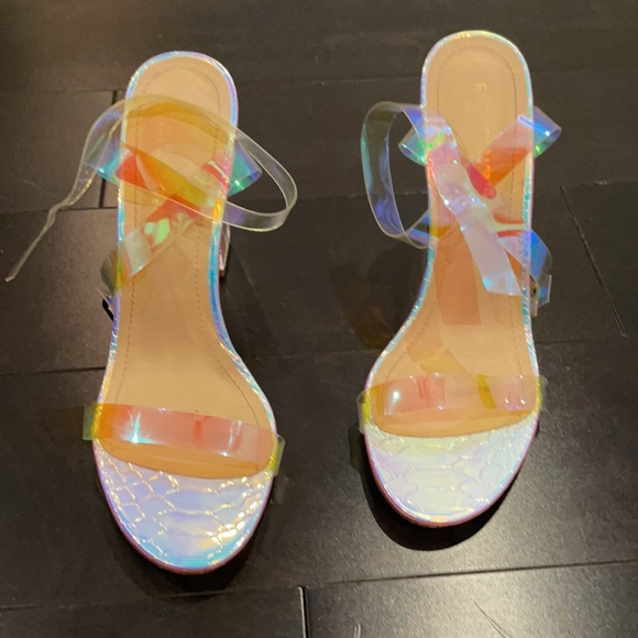 Fashion Nova Iridescent Clear Heels Clear Heel - Picture 2 of 5